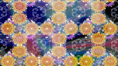 El çizimi. Raster illüstrasyonu. Çiçekli, yapraklı, çiçek desenli çizim..