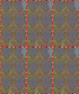 Asya tekstil tarzında. Renkli Bahar Temalı Kusursuz Arkaplan. Raster illüstrasyonu. Düz Çiçek Elementleri Tasarımı. Kusursuz çiçek deseni. Kahverengi ve gri renkte çiçekler.