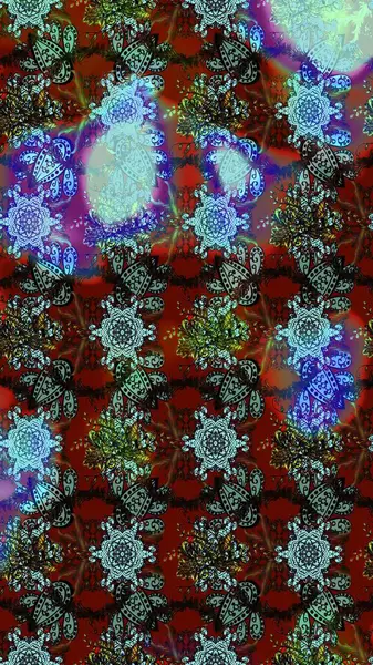 Gömlek, arka plan modelini çiz. Tropik çiçekler. Mavi, kahverengi ve kırmızı renkte çiçekler.