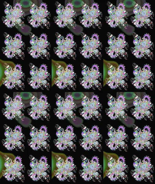 Vadinin çiçekleri siyah renklerde. Soyut etnik raster çizim kalıbı. Çiçekler..