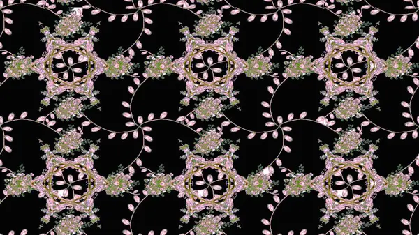 Nazik, narin çiçek arkaplanı. Çiçekli karalama şeklinde Raster çiçek deseni. Siyah, nötr ve yeşil renkte çiçekler.