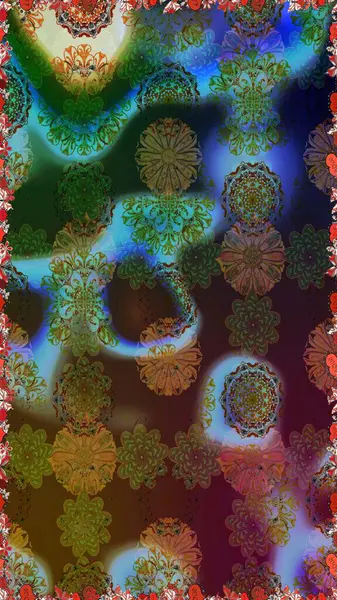 Raster illüstrasyonu. 3 boyutlu çiçekler, pürüzsüz. Kahverengi ve yeşil renklerde.