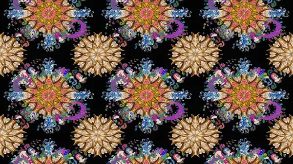 Nazik, yaz çiçekleri siyah renklerde. Küçük çiçekteki sevimli çiçek deseni. Raster deseni. Raster illüstrasyonu.