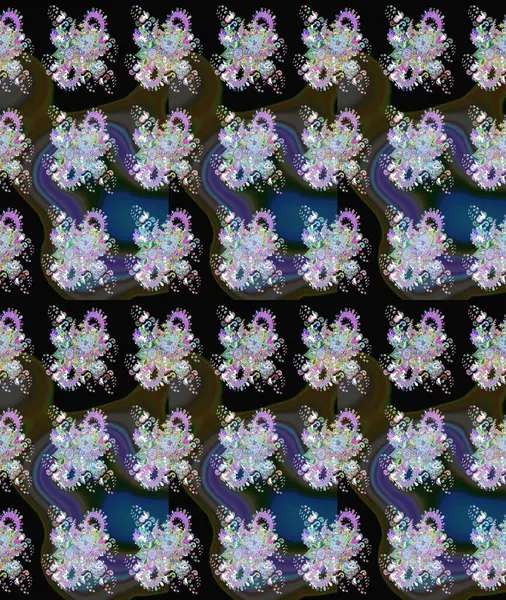 Siyah renkler ve parlak çiçekler üzerine soyut çizim deseni. Küçük çiçekte hoş bir çiçek deseni var. Çiçek elementli zarif raster dokusu..