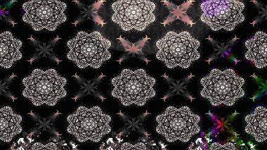 Çiçekler. Soyut etnik raster çizim kalıbı. Vadinin çiçekleri siyah renklerde.
