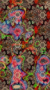 El çizimi. Raster illüstrasyonu. Çiçekler, dallar, bitkiler ve çiçekler. Güzel kumaş deseni.