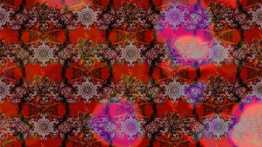 Raster illüstrasyonu. Eski moda arka plan. Desen, çizim, çiçek sınırı. Güzel, parlak, pürüzsüz kumaş, tuval. Çiçek çelengi. Kıvırcık, parlak örgü.