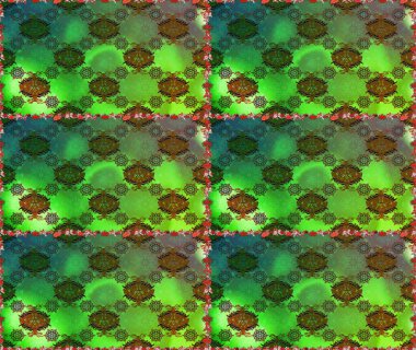 Yapraklı çiçekler ve yeşil ve kahverengi renkli papatya çiçekleri. Kusursuz bir arka plan modeli. Raster - stok.