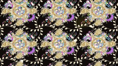 Arkaplan dokusu, duvar kağıdı, çiçek temalı siyah renkler. Soyut etnik raster çizim kalıbı. Kabile sanatı boho baskısı, klasik çiçek arkaplanı.