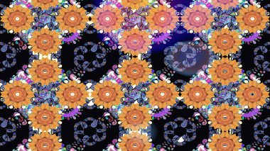 Küçük çiçekteki sevimli çiçek deseni. Soyut çiçek çizim kalıbı arka planı. Siyah renklerde. Raster deseni. Raster illüstrasyonu.