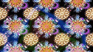 Güzel kumaş deseni. Düz Çiçek Elementleri Tasarımı. Asya tekstil tarzında. Çiçek desenli çizim. Raster illüstrasyonu. Renkli Bahar Teması çizim şablonu.