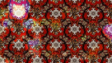 Suluboya elle çizilmiş çiçek desenli eskiz deseni. Parlak renkli fantezi çiçekleri, yapraklar, kahverengi, kırmızı ve siyah renkli tomurcuklar, kahverengi, kırmızı ve siyah.