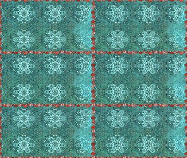 Mavi ve yeşil renkli çiçekler. Düz Çiçek Elementleri Tasarımı. Raster illüstrasyonunda kusursuz çiçek deseni. Renkli Yaz Temalı Kusursuz Arkaplan.