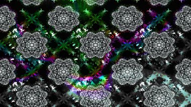 Çiçekler. Soyut etnik raster çizim kalıbı. Vadinin çiçekleri siyah renklerde.