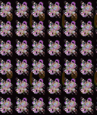 Küçük çiçekteki sevimli çiçek deseni. Raster illüstrasyonu. Nazik, yaz çiçekleri siyah renklerde. Raster deseni.