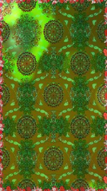 Patlayan çiçekler soyut olarak yerleştirilmiş. Raster illüstrasyonu. Raster deseni. Yumuşak, yeşil renkte bahar çiçekleri.