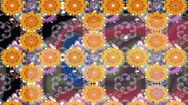 Raster deseni. Karalama çiçekleri çizim kalıbı. Sarı el çizimi desen. Sanat, çiçekleri canlandırır ve arkaplan bırakır.