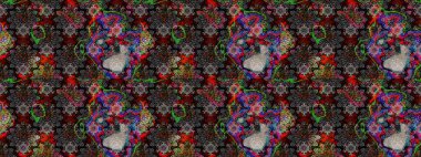 Raster illüstrasyonundaki çiçek desenli çizim. Renkli Bahar Teması eskiz kalıbı. Siyah renkli çiçekler. Düz Çiçek Elementleri Tasarımı.