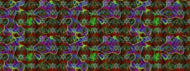 Vadinin çiçekleri yeşil, kırmızı ve gri renklerde. Soyut etnik raster çizim kalıbı. Çiçekler..