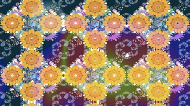 Raster. Tomurcukları çiçek olan sevimli bir çiçek deseni. Eski usul. Kumaş, tekstil, duvar kağıdı baskısı için. Raster illüstrasyonu. Taslak arkaplan.