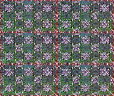 Renkli Yaz Temalı Kusursuz Arkaplan. Düz Çiçek Elementleri Tasarımı. Sevimli çiçek raster deseni. Yeşil ve gri renkte çiçekler.