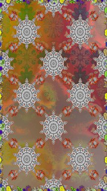 Kumaş desenli papatya çiçeği detayı. Kahverengi ve gri renkte çiçekler.