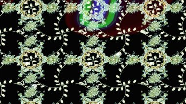 Siyah, nötr ve yeşil renkli çiçekler. Gömlek baskısı için çiçek boyası. Çiçek eskiz kalıbı geçmişi.