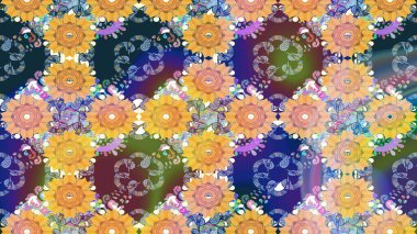 Yatak çarşafları, ceket, paket tasarımı, kumaş ve moda kavramları için tekstil baskısı. Çiçekleri, deniz kabukları, mandalaları ve suluboya efektleriyle donanma geçmişi. Çizim kalıbı etnik tasarım.