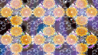 Raster illüstrasyonu. Çiçek buketleriyle klasik bir eskiz şekli. Bej renklerde.