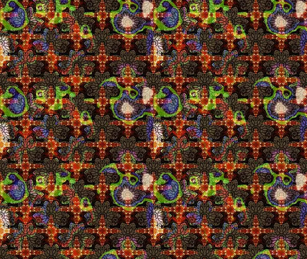 Raster illüstrasyonundaki çiçek desenli çizim. Kahverengi renkte çiçekler.