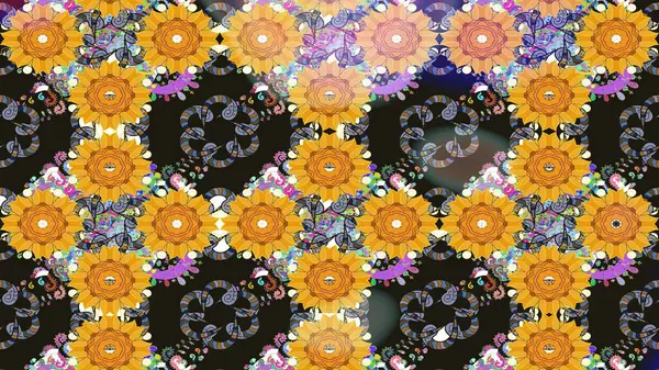 El çizimi Raster çizimi. Çizim çiçek deseni duvar kağıdı, web sitesi arka planı, ambalaj kağıdı, davetiye, broşür, afiş veya web sitesi için kullanılabilir. Parlak elementlerin.