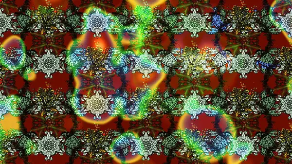 Raster çiçek desenleri çiziyor. Vadinin çiçekleri yeşil, kahverengi ve kırmızı renklerde.