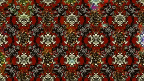 Düz Çiçek Elementleri Tasarım Raster illüstrasyonu. Çiçekli çiçek deseni, suluboya. Kahverengi, kırmızı ve gri renkte çiçekler. Renkli Bahar Teması çizim kalıbı.