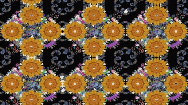 Çiçek. Taslak dekoratif arka plan, çiçek mandala. Siyah renklerde. Raster illüstrasyonu.