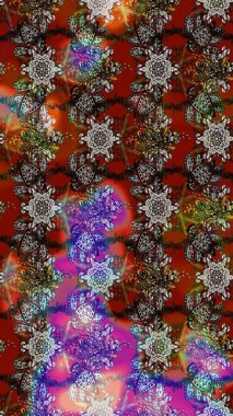 Renkli Bahar Teması eskiz kalıbı. Çiçek desenli çizim. Asya tekstil tarzında. Raster illüstrasyonu. Düz Çiçek Elementleri Tasarımı. Güzel kumaş deseni.