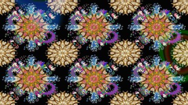 Raster Çiçek İllüstrasyonu güzel tekstil. Siyah renkli etnik çiçeklerle zarif eskiz deseni.