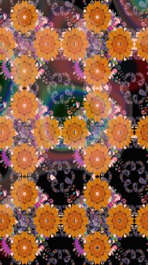 Çizgi çizimi kalıbı. Şirin çiçekler. Raster Moda kumaş deseni.