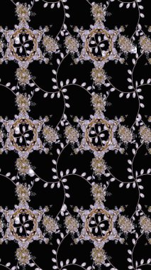 Raster illüstrasyonundaki çiçek desenli çizim. Siyah, nötr ve gri renkte çiçekler.