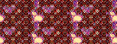 Patlayan çiçekler soyut olarak yerleştirilmiş. Raster illüstrasyonu. Raster deseni. Yumuşak, bahar çiçekleri kahverengi, kırmızı ve pembe renklerde.