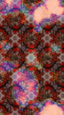 Çiçek desenli eskiz. Kahverengi, kırmızı ve bej renkli çiçekler. Tişört baskısı için çiçek boyama rasteriName.