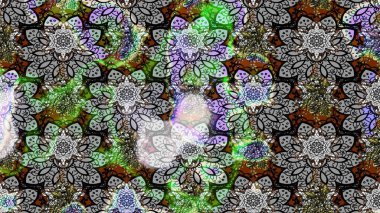 Asya tekstil tarzında. Çiçek desenli çizim. Gri renkli çiçekler. Raster illüstrasyonu. Renkli Bahar Teması eskiz kalıbı. Düz Çiçek Elementleri Tasarımı.