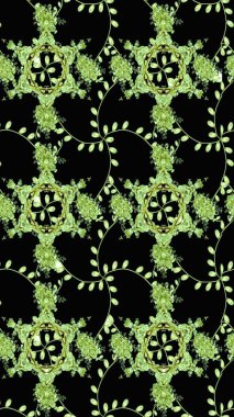 Soyut etnik raster çizim kalıbı. Vadinin çiçekleri siyah, yeşil ve nötr renklerde. Çiçekler..