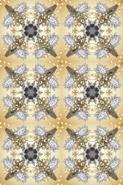 Seamless classic raster neutral, gray and beige and golden pattern. Classic vintage background. Traditional orient ornament.