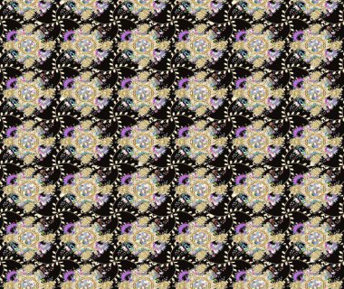 Raster deseni. Bahar çiçekleri dallı desen, siyah renkler çiçekli siluet..