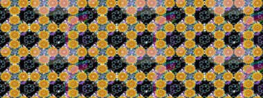 Sarı ve siyah renkte çiçekler. Kusursuz çiçek deseni duvar kâğıdı olarak kullanılabilir. Raster illüstrasyonu.