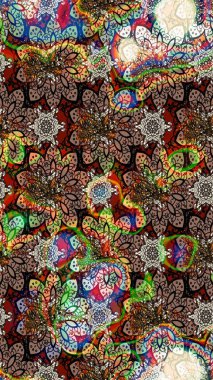 Raster illüstrasyonundaki çiçek desenli çizim. Kahverengi renkte çiçekler.