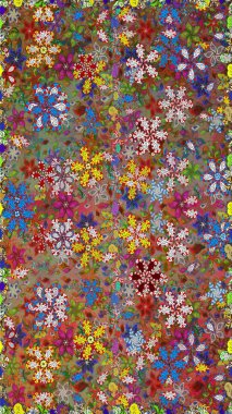 Çiçeklerle suluboya desenli çiçek deseni. Raster illüstrasyonu. Kahverengi ve kırmızı renkli güzel tekstil.