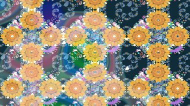 Raster illüstrasyonu. Asya tekstil tarzında. Düz Çiçek Elementleri Tasarımı. Çiçek desenli çizim. Renkli Bahar Teması eskiz kalıbı. Güzel kumaş deseni.