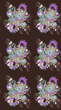 Bahar çiçekleri dallı desen, mor renkler ve çiçek silueti. Raster deseni.