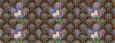 Tekstil, kumaş, ambalaj, hatıra defteri için hoş bir çiçek arkaplanı. Çocuksu tasarım. Gri arka planda. Elle çizilmiş karalama çiçekleri ile Raster çizim deseni.